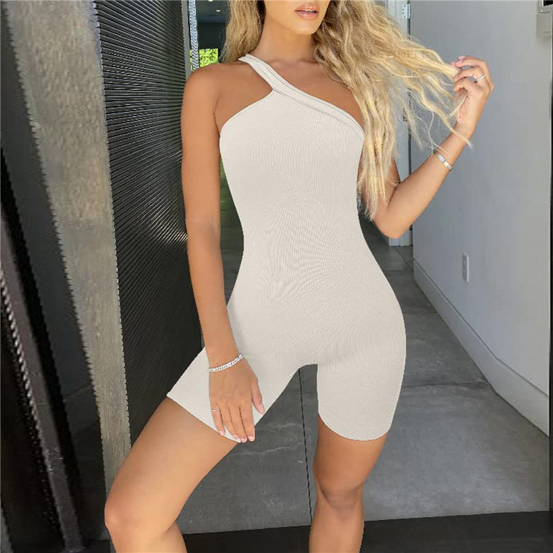 Lógó an Chustaim Women One Shoulder Short One Piece Workout Yoga Jumpsuit4