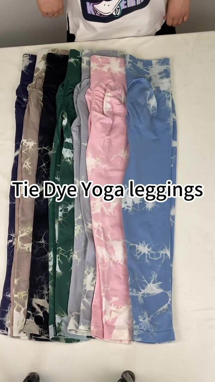 Leggings Tie Dye Logo Personalizatu Scrunch Butt Seamless Yoga Leggings04
