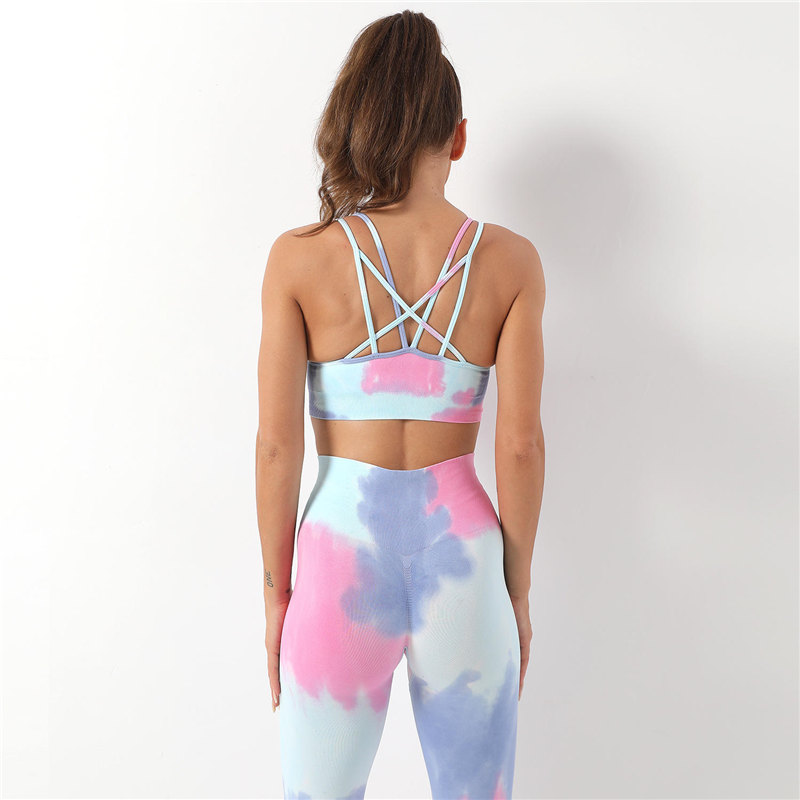 Costume senza cuciture Tie-Dye Lifting Hip Pantaloni Fitness Stretti Vita Alta Set di Yoga4