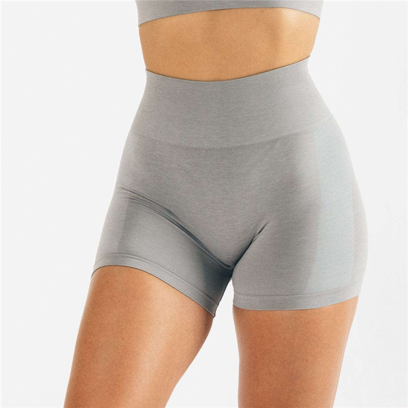 Nữ-Chất lượng cao-Scrunch-Quần short-Trung bình-Xám-Liền mạch-Khuếch đại-Chạy-Yoga-Người đi xe đạp-Quần short1