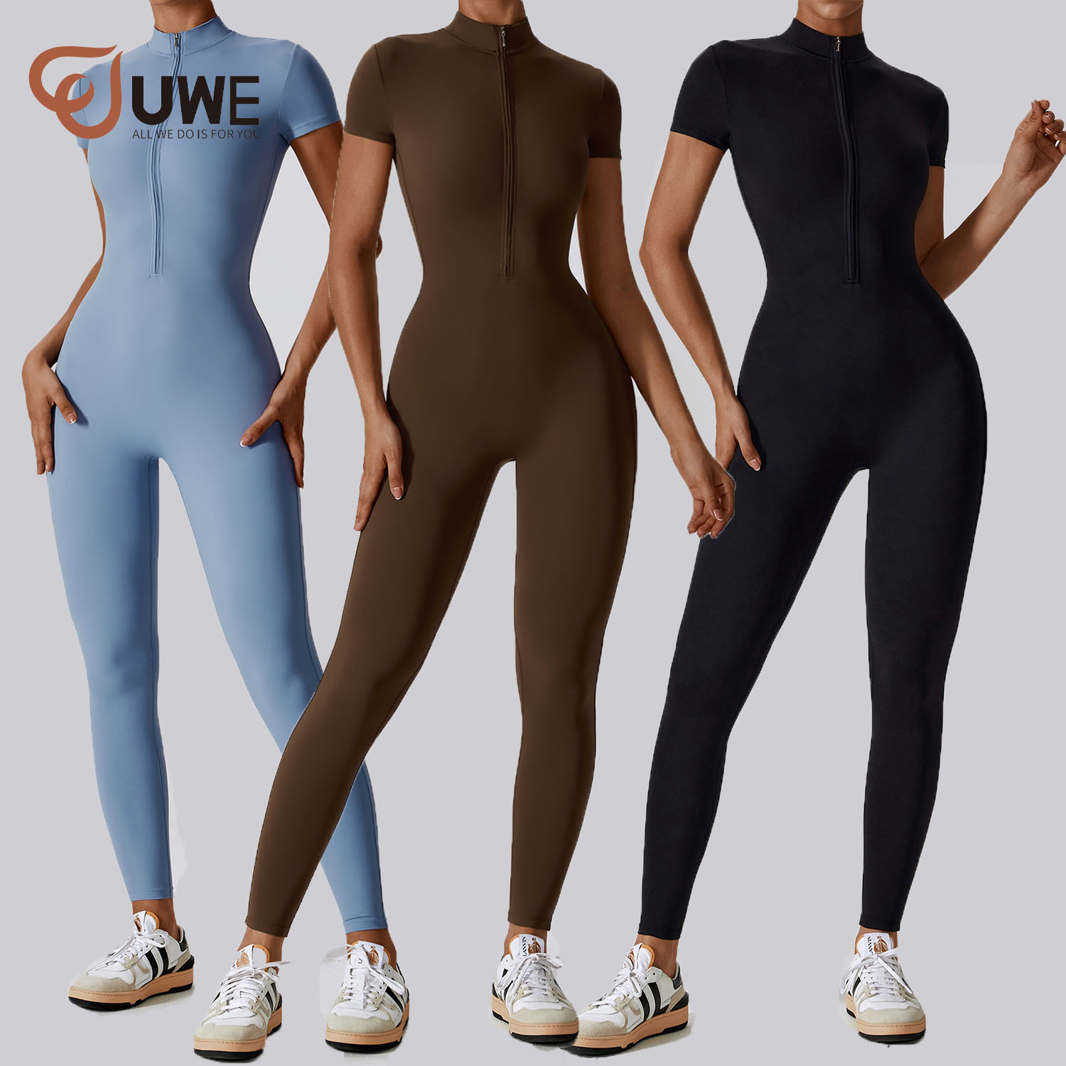 Custom Yoga Jumpsuit Zipper One Piece Fitness Gym Workout Wear（214）