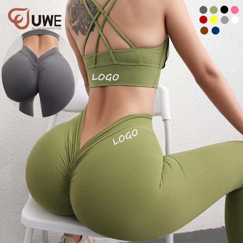 Yoga Leggings Sexy Deep V Back Scrunch Butt High Waist Workout Pants（587）