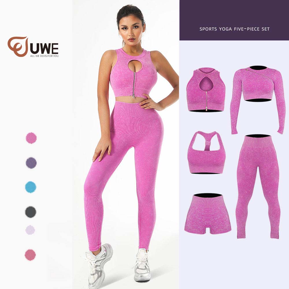 Yoga Set Zip Sports Bra Top Vest Scrunch Leggings Biker Shorts Gym Sets（525）