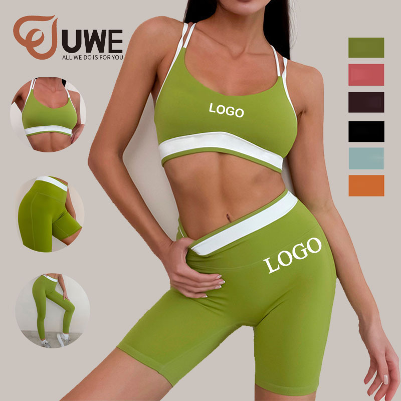 Yoga Set Patchwork Sportswear Workout Top And Leggings Shorts（453）