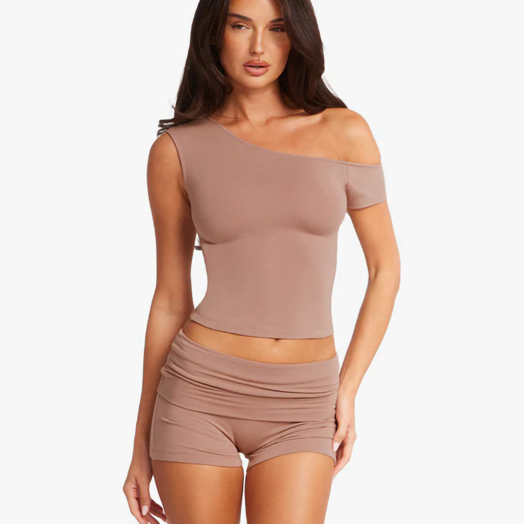 Yoga Sets Wholesale One Shoulder Top Custom Workout Shorts（1167）