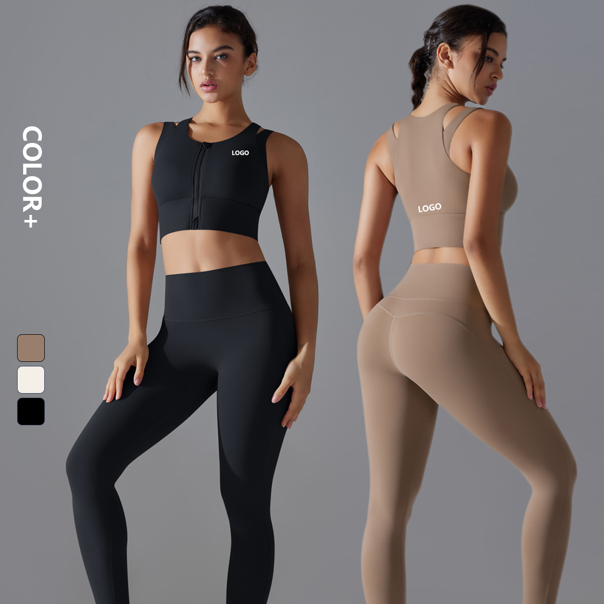 Yoga Sets Front Zipper Sports Bra High Waist Leggings Sportswear （844）