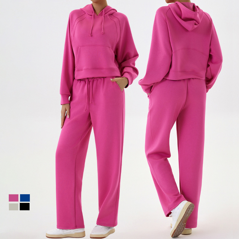 Tracksuit 2Pieces Oversize Crop Hoodies Sweatsuit Jogger Set （899）