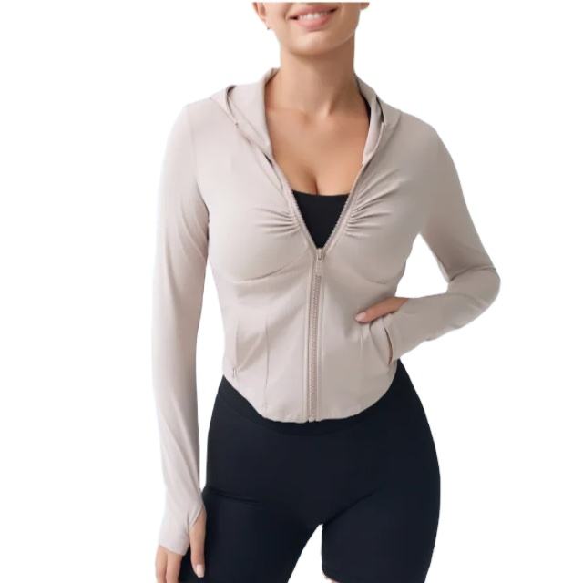 Yoga Jacket Twist Front Full Zip Slim Fit Workout Long Sleeve（782）