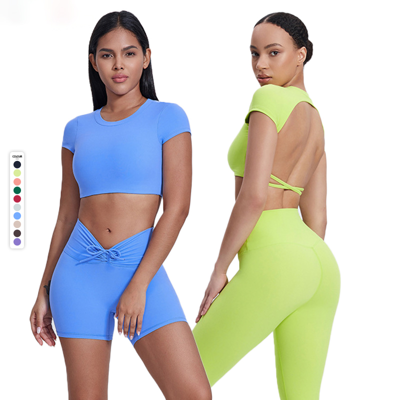 Wholesale T-shirt Fitness Custom Hollow Out Back Yoga Top（629）