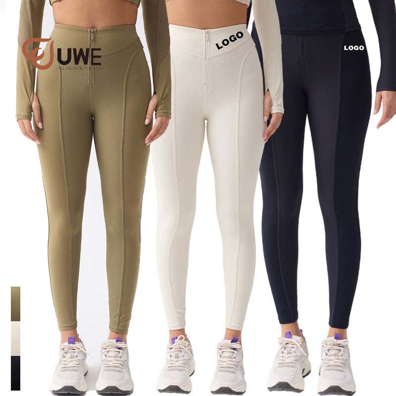 Yoga Leggings Workout Graphic Ribbed Half Zipper Pants（159）