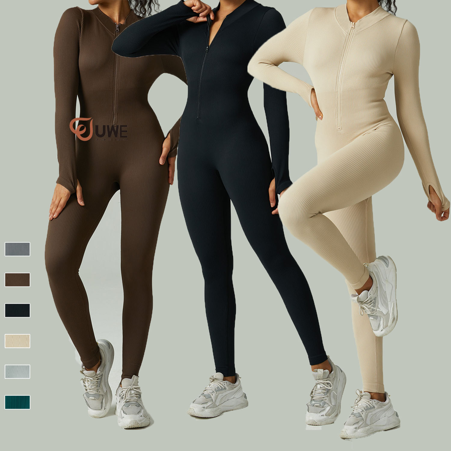 yoga jumpsuit seamless ribbed soft fabrics one-piece zipper bodysuit（250）
