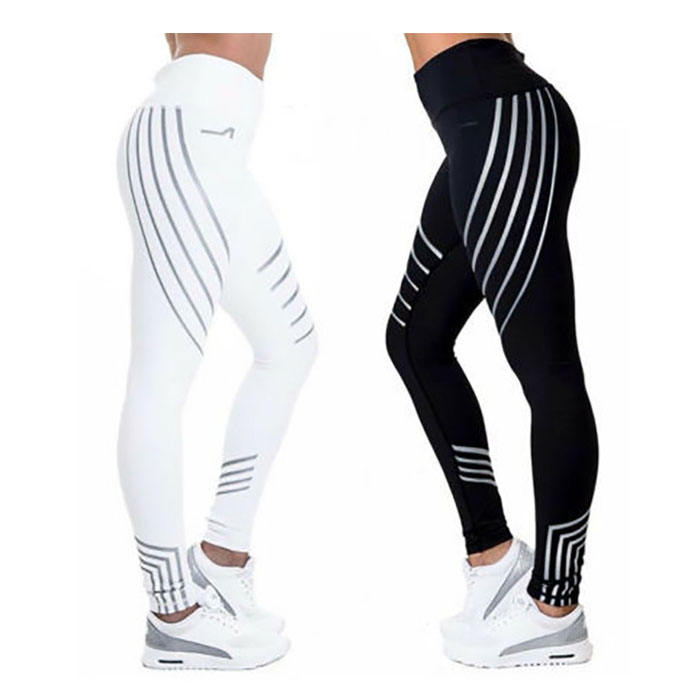 Yoga Leggings Fashion Reflective Stripe High Waist Running Pants（288）