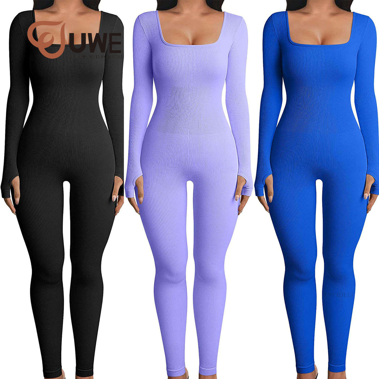 Yoga Jumpsuits Ribbed One Piece Long Sleeve Bodysuit（551）
