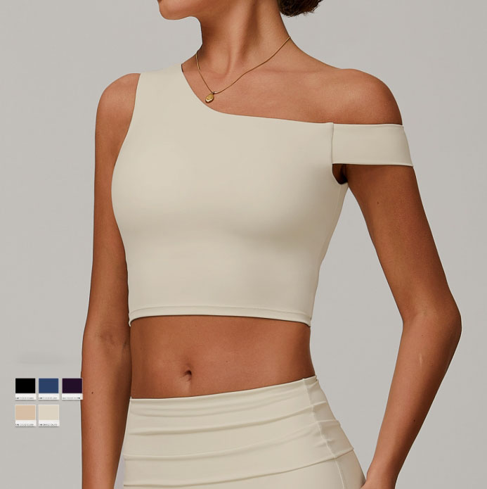 Custom Logo Yoga Top Irregular Oblique Shoulder Sports Bra（1155）