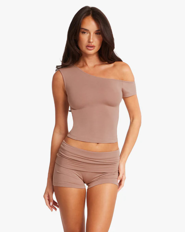 Yoga Sets Wholesale One Shoulder Top Custom Workout Shorts（1167）