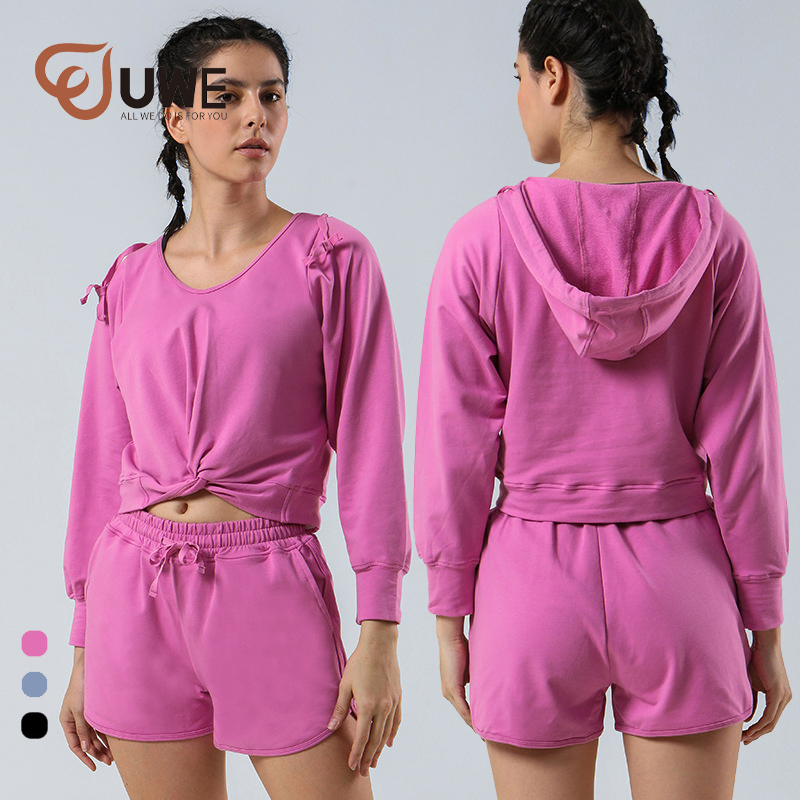 Hoodie Sets Long Sleeve Sweatshirt Casual Matching Shorts