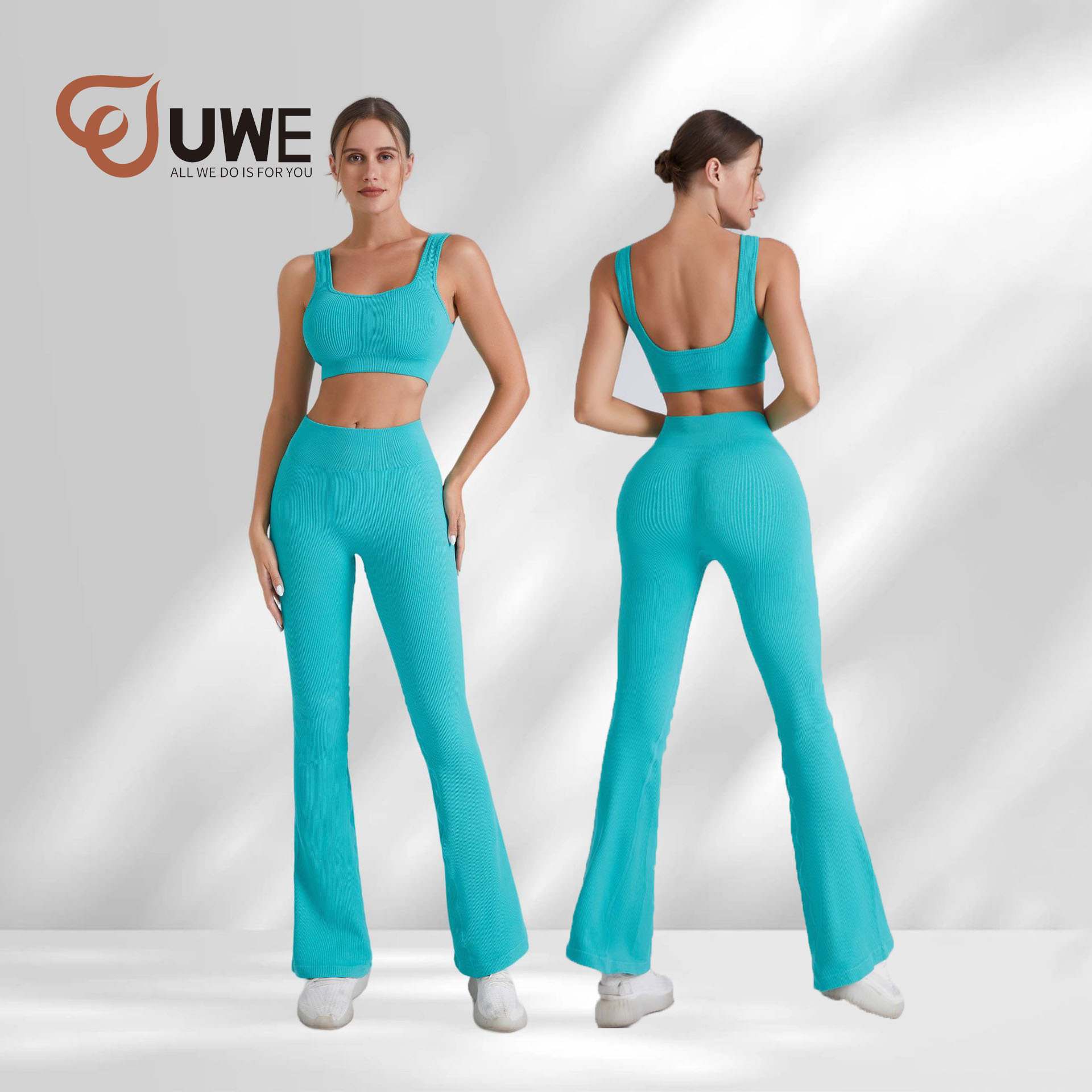 Yoga Set Ribbed Gym Bra Seamless Flare Leggings（741）