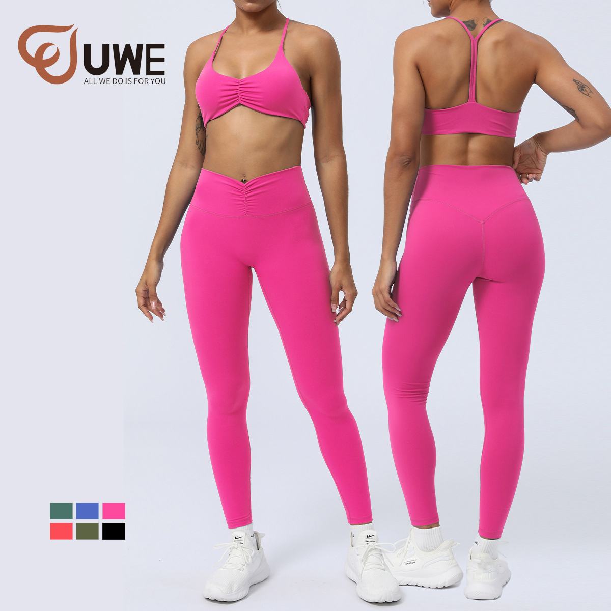 Yoga Set Y Shaped Back Sports Bra Scrunch Fold Waist Legging