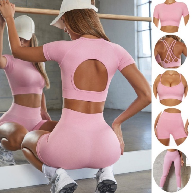 Custom 5 Piece Yoga Set Seamless Gym Workout Training Wear Clothes（507）