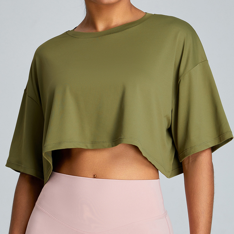Yoga T-shirt Loose Sports Short Sleeve Crop Top Women（1152）