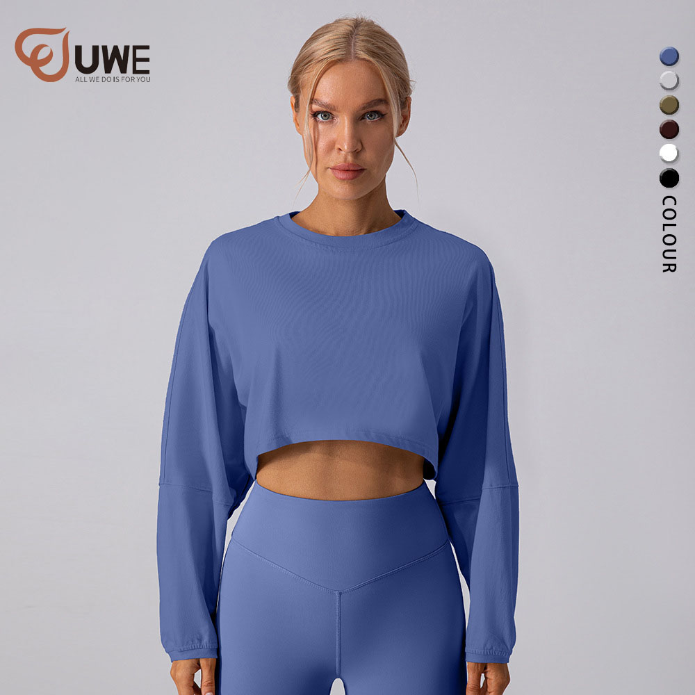 Yoga Crop Top Sweatshirt Casual Pullover Loose Long Sleeve（189）