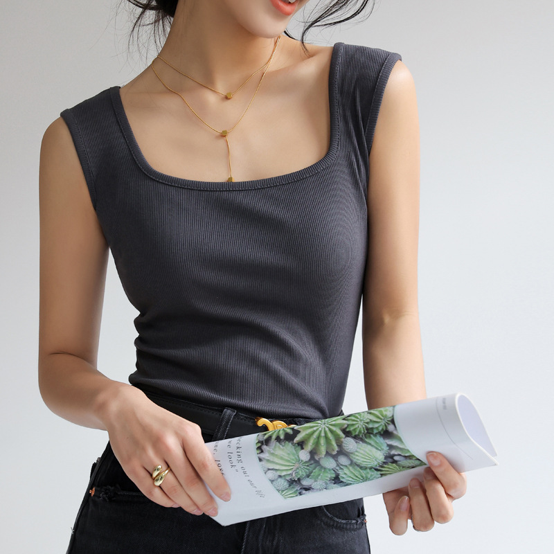 Tank Top Hot Style Black Ribbed Knit Sleeveless Crop Top（521）
